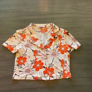 Vintage-pattern Flowered Crop Top